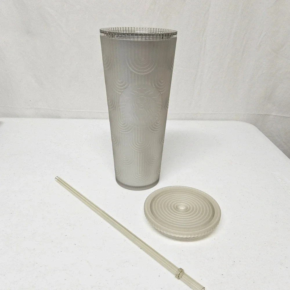 Starbucks Cold‎ Cup Tumbler 24oz Frosted Grey Scalloped Wave Siren 011155891